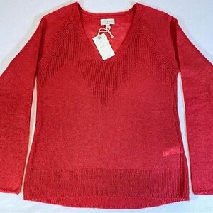Women’s Sheer Knit Sweater, Flare Long Sleeve V-neck, Red, Sz M, Fairy Romantic